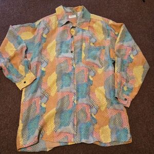 Vintage Robert Stock Silk Shirt In 90s Vibe Design Shoulder Pads Size Medium